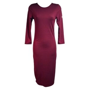 Yelete Womens Autumn Soft Tight Elastic Burgundy Long Sleeve Sheath Dress Sz M